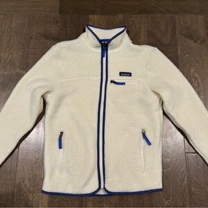 NWT Patagonia women’s retro pile jacket size XS Cream with Blue Accents